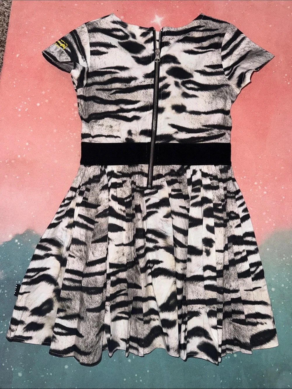Molo Black & White Zebra-Print Short Sleeve Dress girls 98 104 3 4 organic